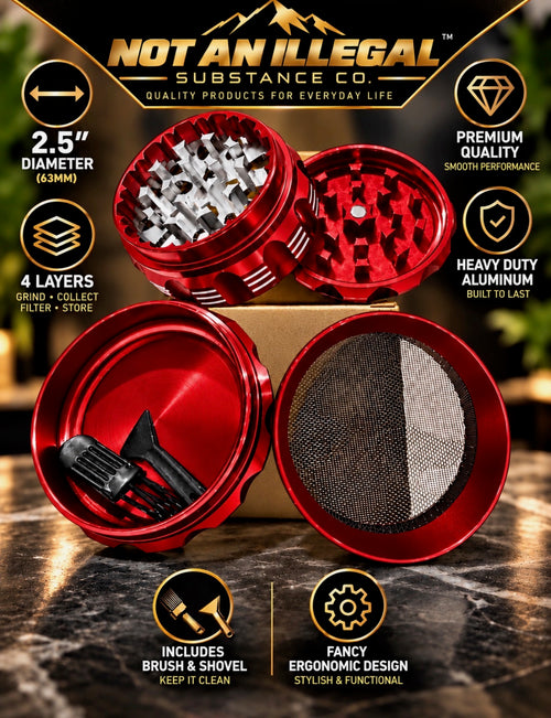 4 LAYER 2.5 INCH HEAVY DUTY ALUMINUM HERB GRINDER, ERGONOMIC, SHARP TEETH