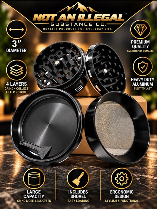 4 LAYER 3 INCH, HEAVY DUTY, ALUMINUM HERB GRINDER, ERGONOMIC, SHARP TEETH